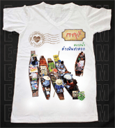 เสื้อยืดคอวีพร้อมสกรีนลายแหล่งท่องเที่ยว ลายราชบุรี